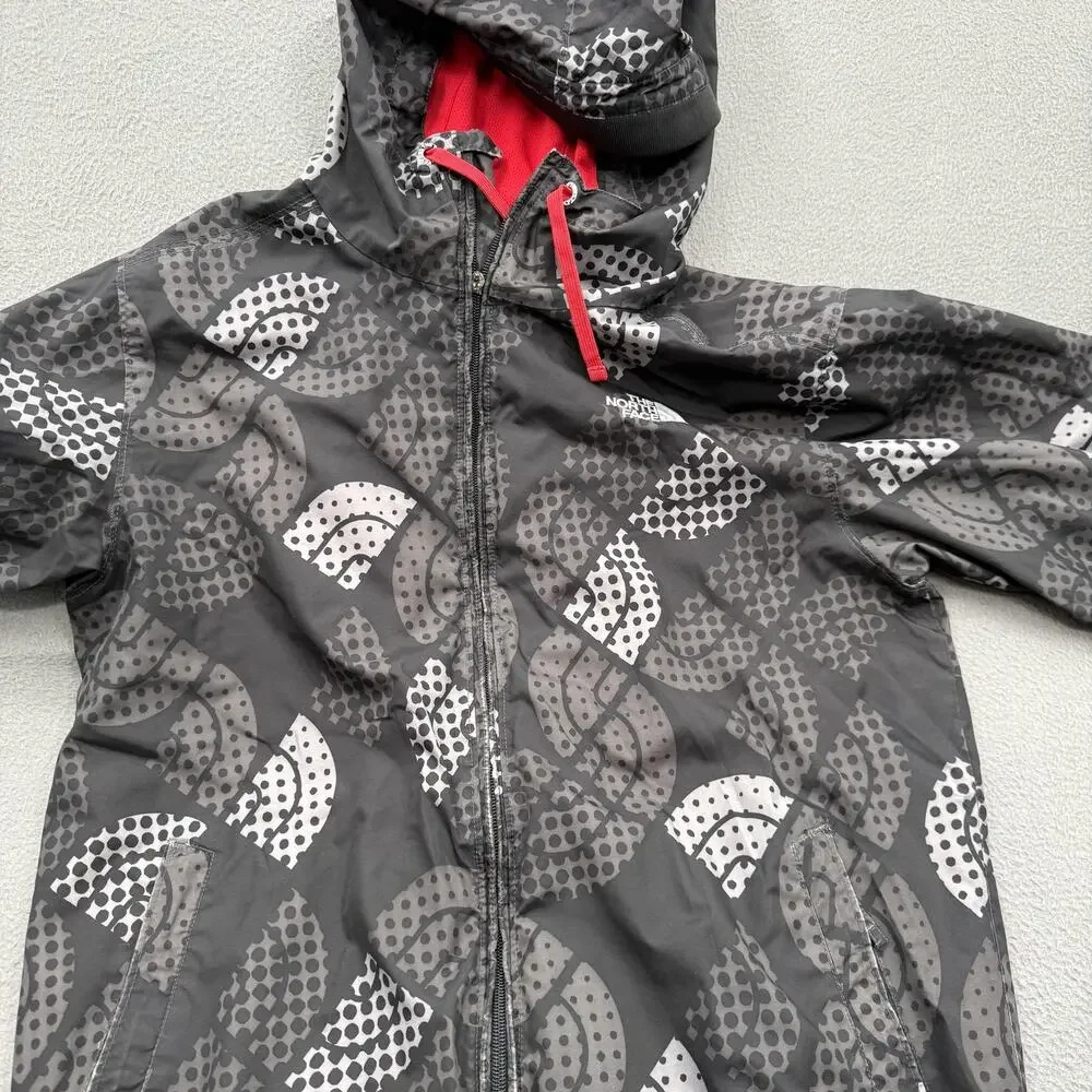 The North Face Jacket Mens Medium Gray Hooded Full Zip Lined‎ Geometric Pattern